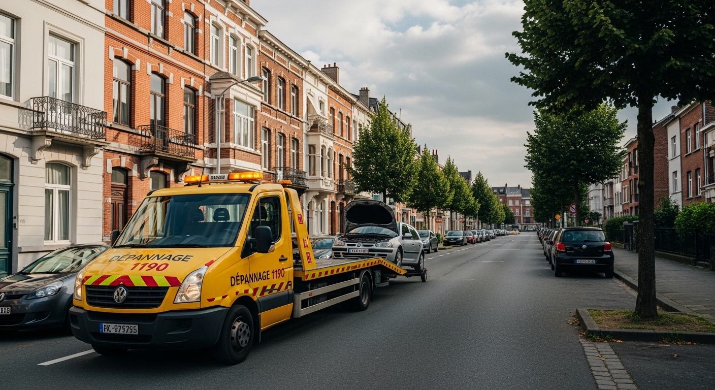Camionnette de dépannage voiture Forest 1190 remorquant un véhicule en panne.