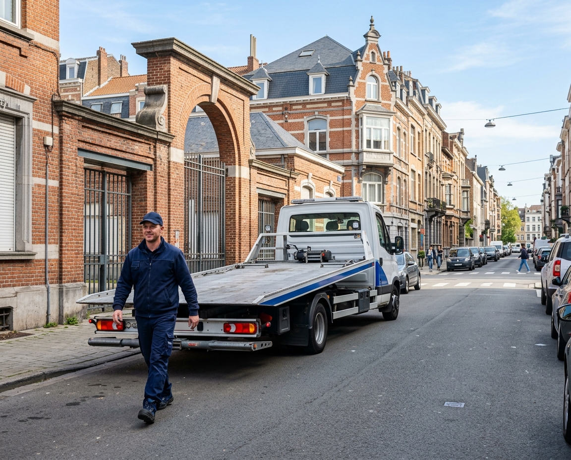 Chauffeur de dépanneuse en ville pour une sortie de fourrière Bruxelles.