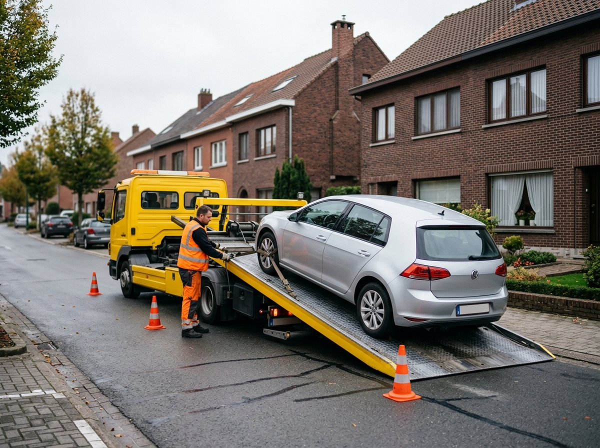 Dépannage voiture à Linkebeek : une dépanneuse jaune remor