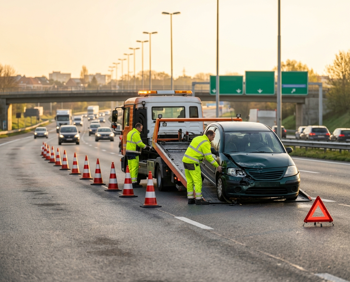 Dépannage Voiture sur le Ring de Bruxelles : dépanneuse chargeant un véhicule accidenté sur l