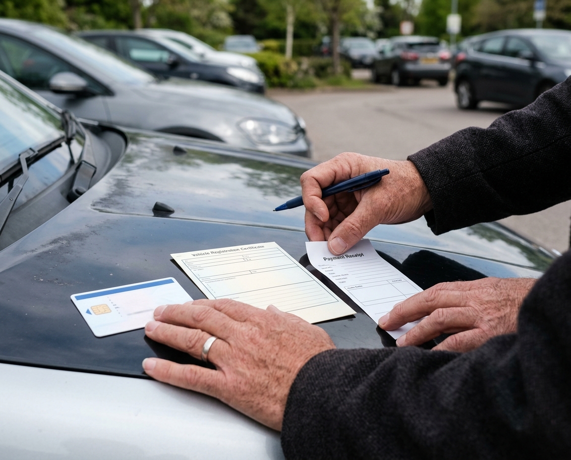 Documents et reçu sur un capot de voiture lors d